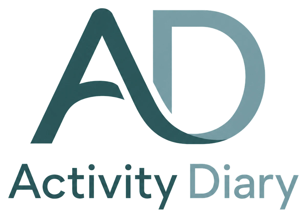 Aktivitetsdagbokens logotyp: bokstäverna AD och namnet Activity Diary